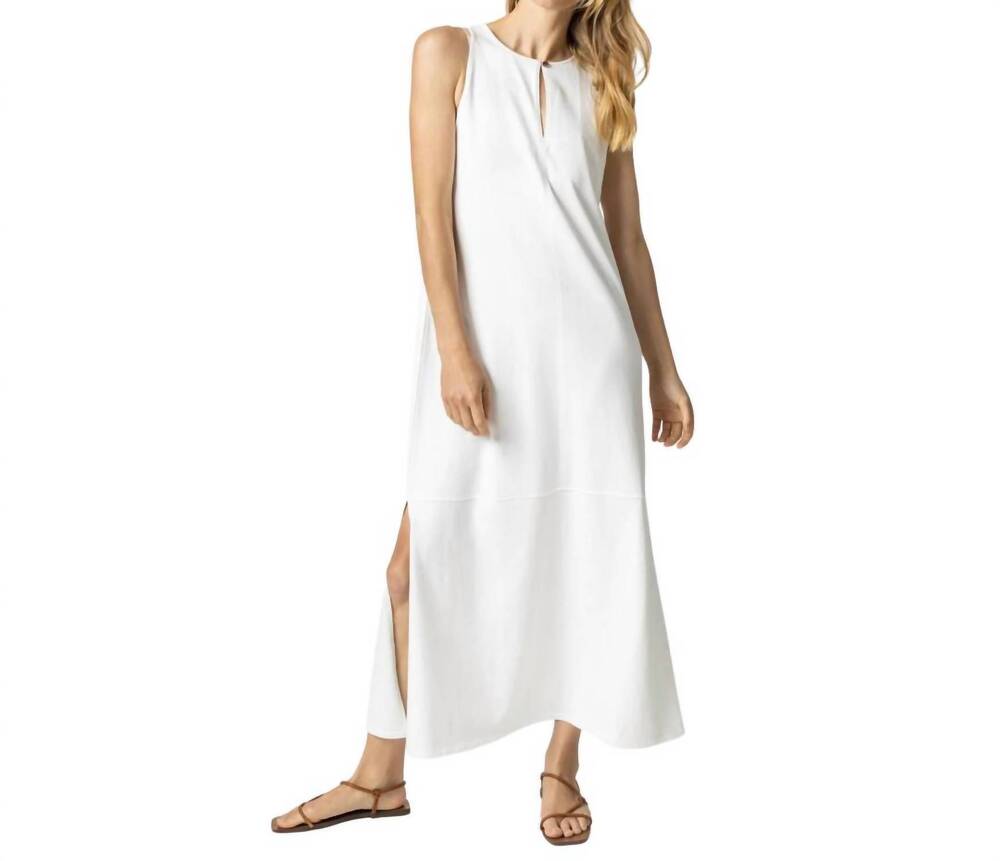 NEW LILLA P sleeveless keyhole maxi dress in white